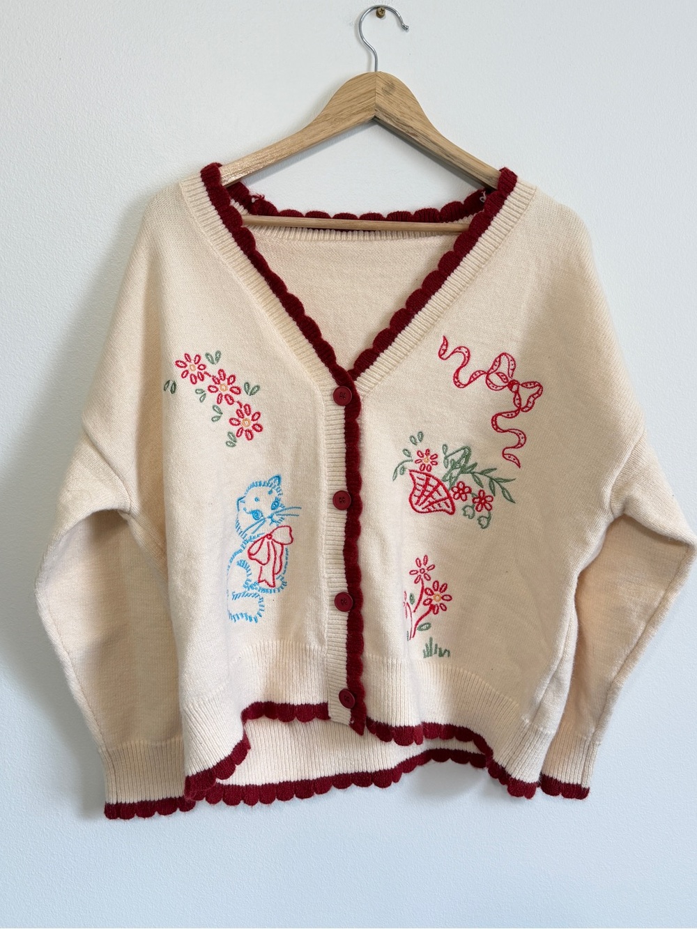 Cider Cat & Floral Cardigan Size XL Knit Sweater Chunky Fall Winter Novelty - Picture 2 of 8